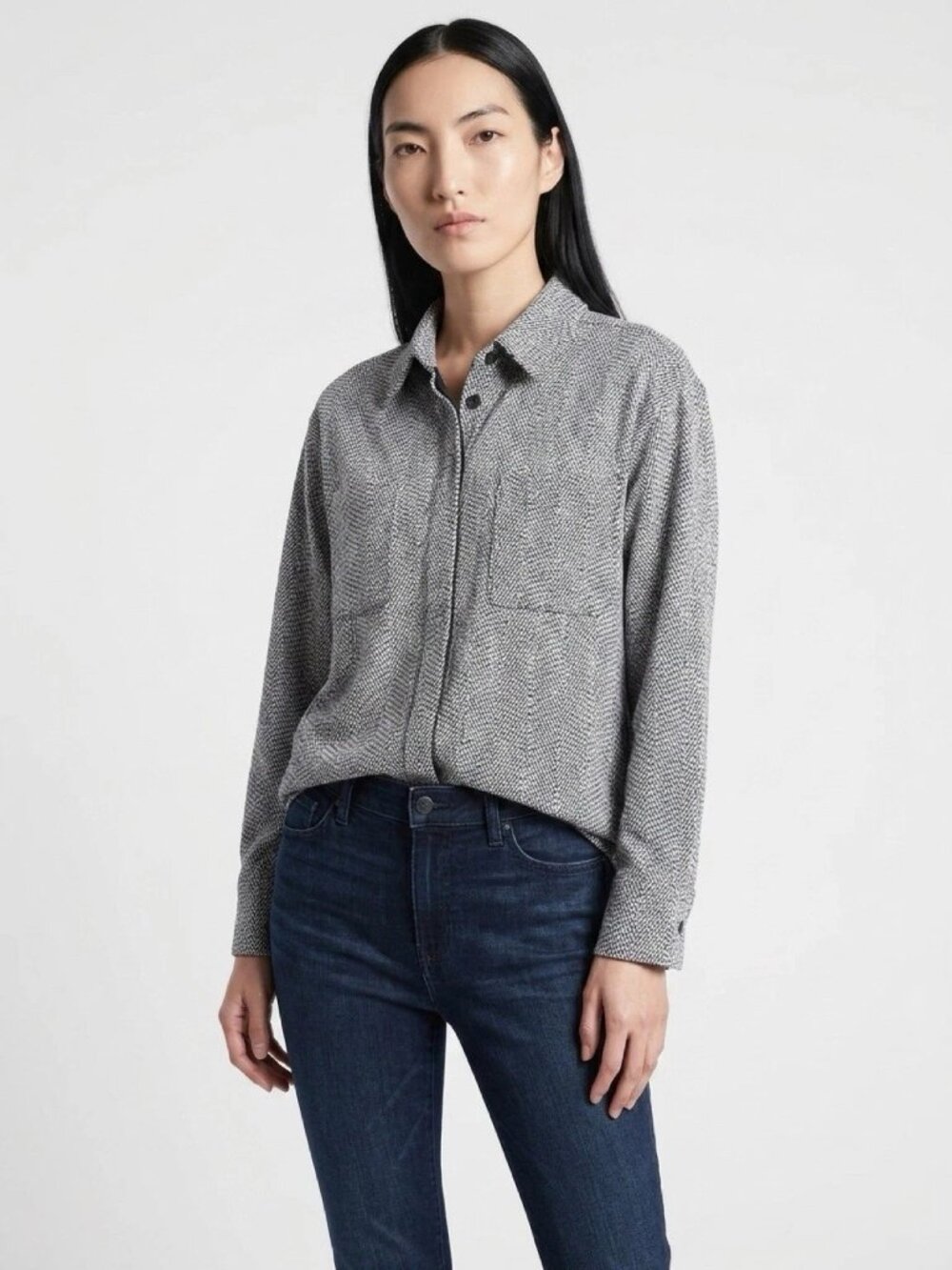 ATHLETA Black & White "Braiden" Long Sleeve Shacket Sz M